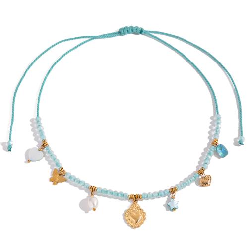 ステンレス鋼のジュエリーネックレス, 304ステンレススチール, とともに 綿糸 & 貝 & クリスタル, メッキ, ファッションジュエリー & 異なるスタイルを選択 & 女性用, 売り手 パソコン