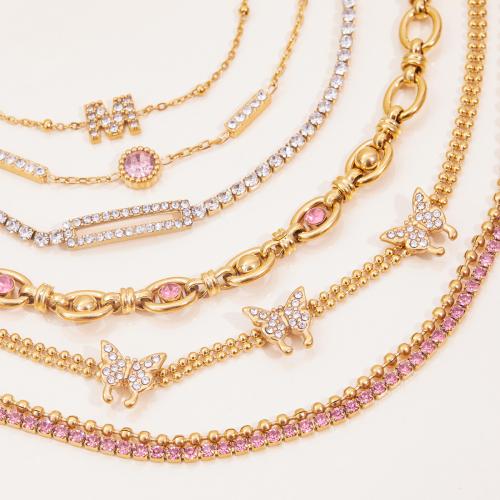 Bracelet en acier inoxydable, Acier inoxydable 304, avec zircon cubique, Placage, bijoux de mode & styles différents pour le choix & pour femme, plus de couleurs à choisir, Vendu par PC