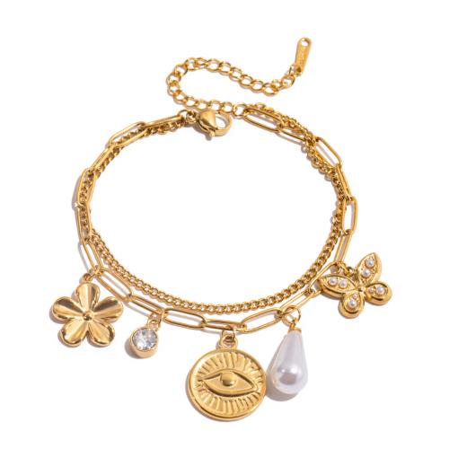 Bracelet en acier inoxydable, Acier inoxydable 304, avec perle de plastique, Placage, Double couche & styles différents pour le choix & pour femme & avec strass, Vendu par PC