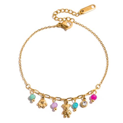 Bracelet en acier inoxydable, Acier inoxydable 304, avec cristal, Placage de couleur d'or, bijoux de mode & styles différents pour le choix & pour femme, Vendu par PC