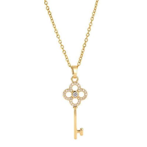 Collier de bijoux de titane, Acier titane, clé, Placage, bijoux de mode & pavé de micro zircon & pour femme, plus de couleurs à choisir Environ 41 cm, Vendu par PC