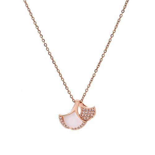 Collier de bijoux de titane, Acier titane, avec zircon cubique & Oeil de chat, Ginkgo Feuille, Placage, bijoux de mode & pour femme, plus de couleurs à choisir Environ 41 cm, Vendu par PC