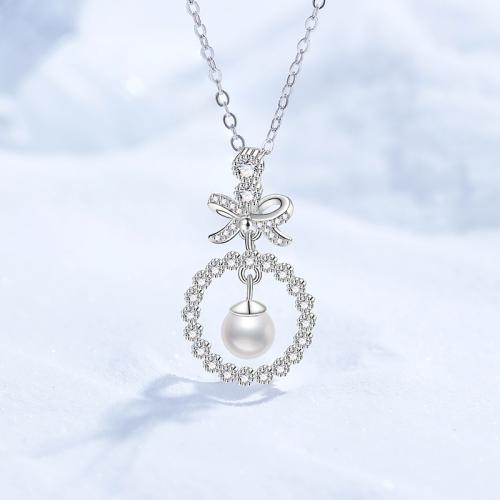 Argent sterling 925 collier, avec Moissanite & perle d'eau douce cultivée, avec 2inch chaînes de rallonge, Chaîne transversale & pour femme Environ 15.7 pouce, Vendu par PC