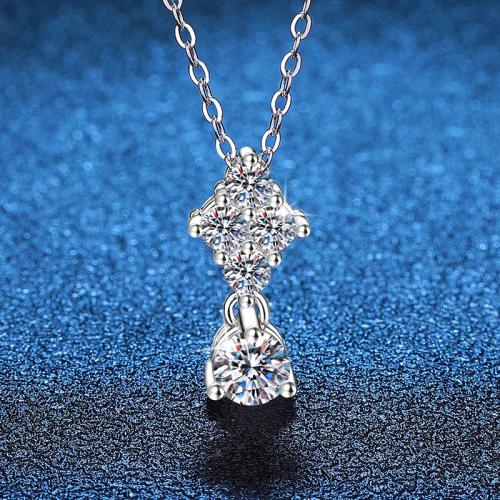 Argent sterling 925 collier, avec Moissanite, avec 2inch chaînes de rallonge, Plaqué de platine, Chaîne transversale & pour femme Environ 15.7 pouce, Vendu par PC