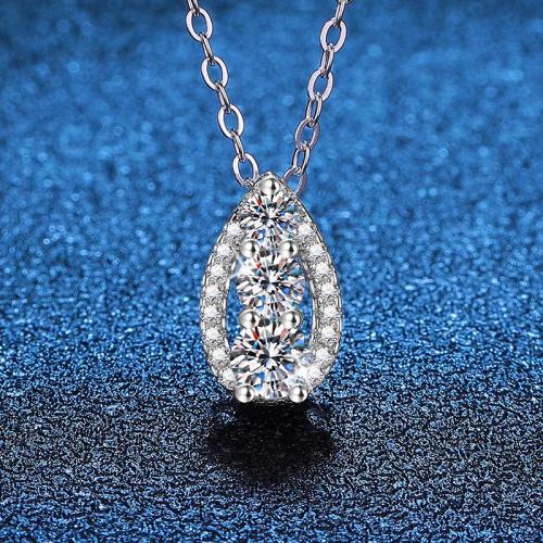 Argent sterling 925 collier, avec 2inch chaînes de rallonge, larme, Plaqué de platine, Chaîne transversale & différents matériaux pour le choix & pour femme Environ 15.7 pouce, Vendu par PC