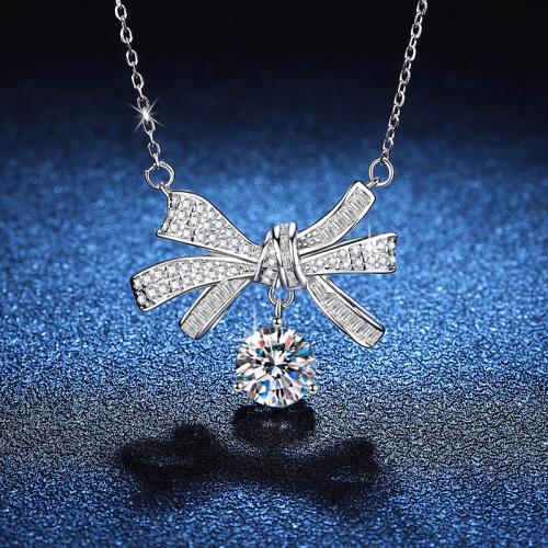 Argent sterling 925 collier, avec 2inch chaînes de rallonge, Noeud papillon, Plaqué de platine, Chaîne transversale & différents matériaux pour le choix & pour femme Environ 15.7 pouce, Vendu par PC