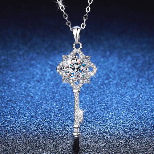 Argent sterling 925 collier, avec 2inch chaînes de rallonge, clé, Plaqué de platine, Chaîne transversale & différents matériaux pour le choix & pour femme Environ 15.7 pouce, Vendu par PC