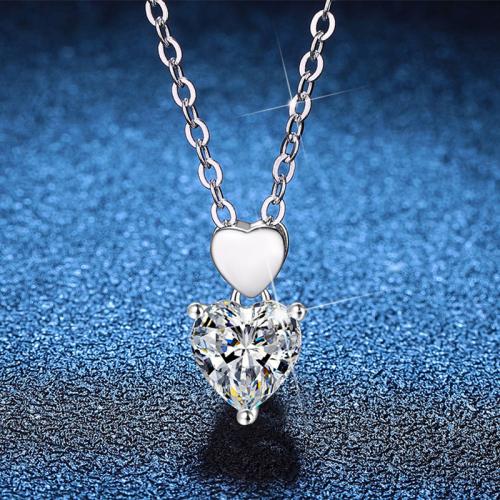 Argent sterling 925 collier, avec 2inch chaînes de rallonge, coeur, Plaqué de platine, Chaîne transversale & différents matériaux pour le choix & pour femme Environ 15.7 pouce, Vendu par PC