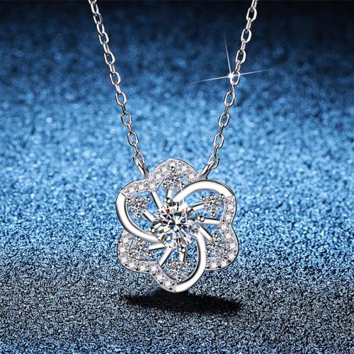 Argent sterling 925 collier, avec 2inch chaînes de rallonge, fleur, Plaqué de platine, Chaîne transversale & différents matériaux pour le choix & pour femme & creux Environ 15.7 pouce, Vendu par PC