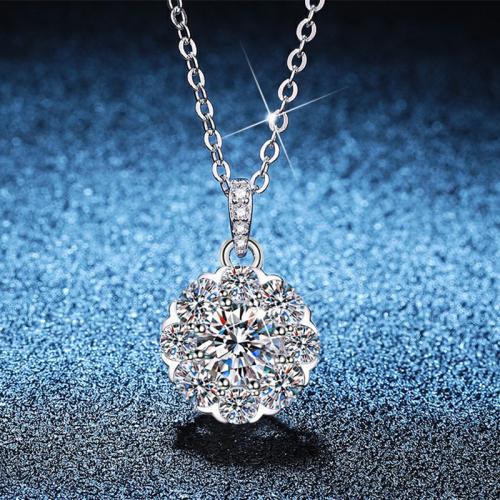 Argent sterling 925 collier, avec 2inch chaînes de rallonge, fleur, Plaqué de platine, Chaîne transversale & différents matériaux pour le choix & pour femme Environ 15.7 pouce, Vendu par PC