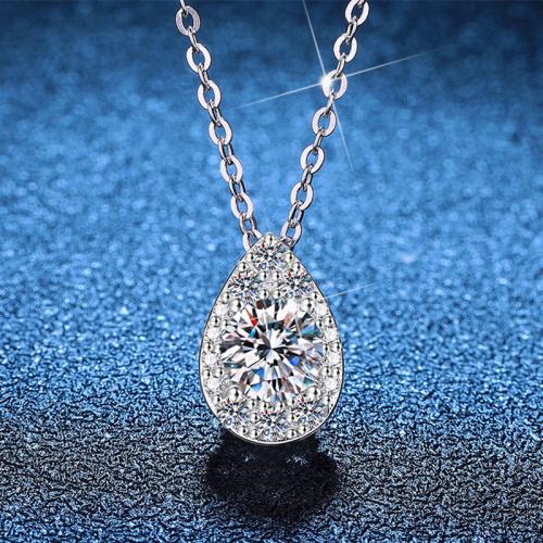 Argent sterling 925 collier, avec 2inch chaînes de rallonge, larme, Plaqué de platine, Chaîne transversale & différents matériaux pour le choix & pour femme Environ 15.7 pouce, Vendu par PC