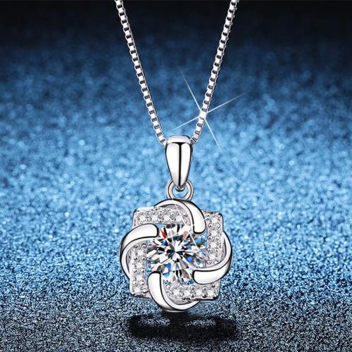 Argent sterling 925 collier, avec Moissanite, avec 2inch chaînes de rallonge, moulin à vent, Plaqué de platine, chaîne de boîte & pour femme Environ 15.7 pouce, Vendu par PC