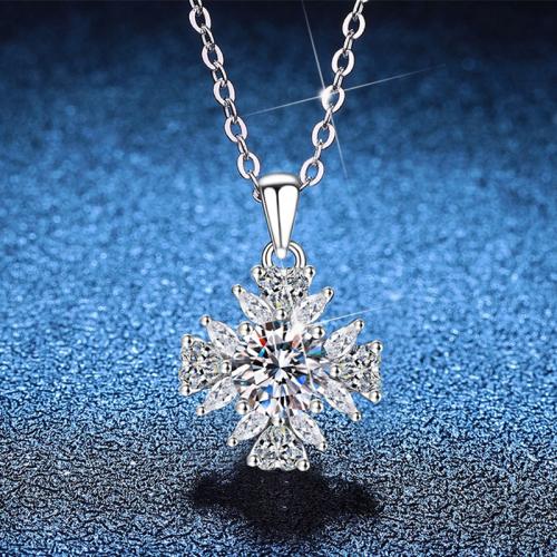 Argent sterling 925 collier, avec 2inch chaînes de rallonge, fleur, Plaqué de platine, Chaîne transversale & différents matériaux pour le choix & pour femme Environ 15.7 pouce, Vendu par PC