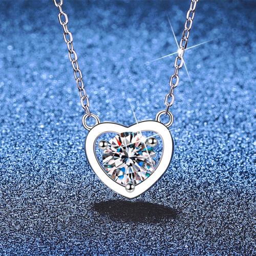 Argent sterling 925 collier, avec 2inch chaînes de rallonge, coeur, Plaqué de platine, Chaîne transversale & différents matériaux pour le choix & pour femme Environ 15.7 pouce, Vendu par PC