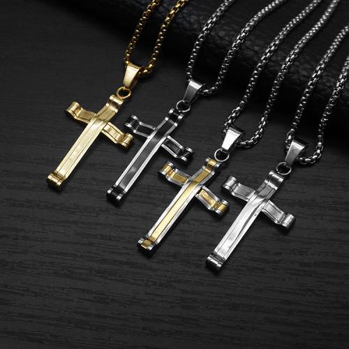 pendentifs En acier inoxydable de Croix , Acier inoxydable 304, avec Acier titane, Placage de couleur d'or, bijoux de mode, plus de couleurs à choisir Vendu par PC