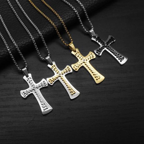 pendentifs En acier inoxydable de Croix , Acier inoxydable 304, avec Acier titane, Placage de couleur d'or, bijoux de mode & avec strass, plus de couleurs à choisir Vendu par PC