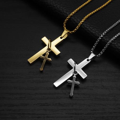 pendentifs En acier inoxydable de Croix , Acier inoxydable 304, avec Acier titane, Placage de couleur d'or, bijoux de mode, plus de couleurs à choisir Vendu par PC