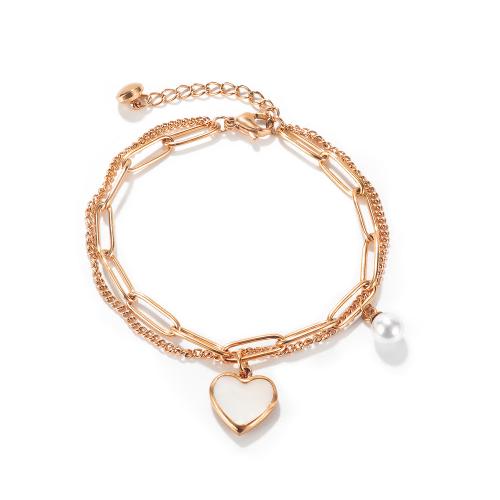 Bracelet en acier inoxydable, Acier inoxydable 304, avec Huître perlière & perle de plastique, Placage, Double couche & bijoux de mode & pour femme, plus de couleurs à choisir, Vendu par PC