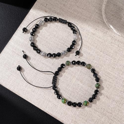 Acier inoxydable 304 bracelet, avec Pierre naturelle & corde de cire & agate noire, Placage, bijoux de mode & différents matériaux pour le choix & unisexe, Vendu par PC