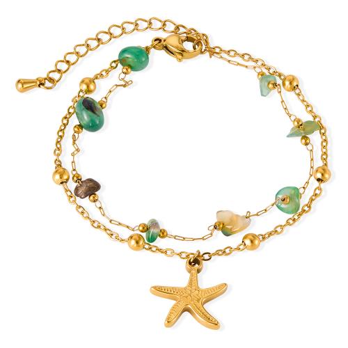 Bracelet en acier inoxydable, Acier inoxydable 304, avec Pierre naturelle, Placage, Double couche & bijoux de mode & pour femme, doré, Vendu par PC