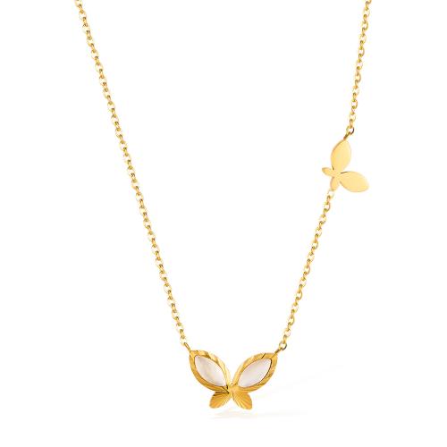 Acier inoxydable 304 collier, avec Huître perlière, Placage, bijoux de mode & pour femme, doré, Vendu par PC[