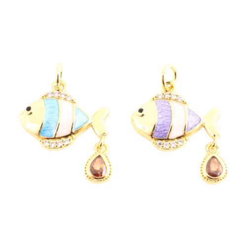 Cubique Pendentif en laiton zircon pavent, poisson, Placage de couleur d'or, DIY & pavé de micro zircon & émail, plus de couleurs à choisir Vendu par PC