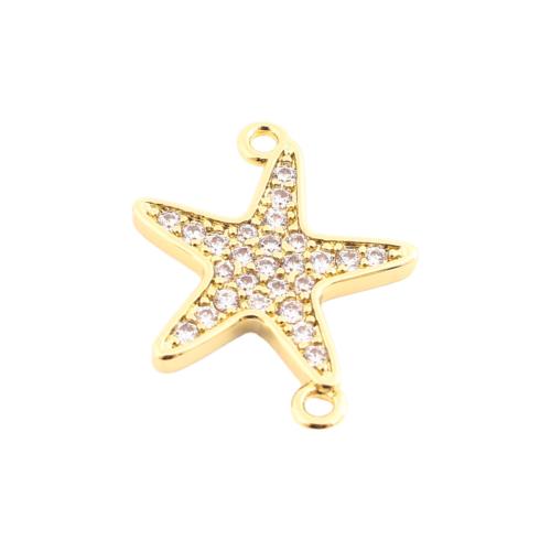 Цирконий Микро вымощает Латунный разъем, Латунь, Звезда, DIY & инкрустированное микро кубического циркония, Золотой продается PC