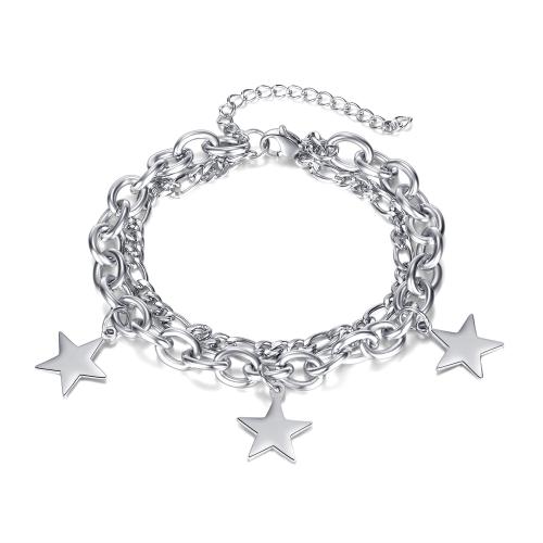 Bracelet en acier inoxydable, Acier inoxydable 304, poli, Double couche & bijoux de mode & pour femme, couleur originale, Vendu par PC