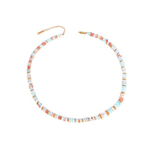 Acier inoxydable 304 collier, avec Pierre naturelle & perle de plastique & alliage de zinc, Placage, bijoux de mode & pour femme, multicolore, Vendu par PC