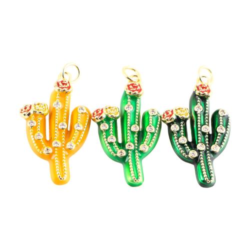 laiton Pendentif, Opuntia Stricta, Placage de couleur d'or, DIY & pavé de micro zircon & émail, plus de couleurs à choisir Vendu par PC