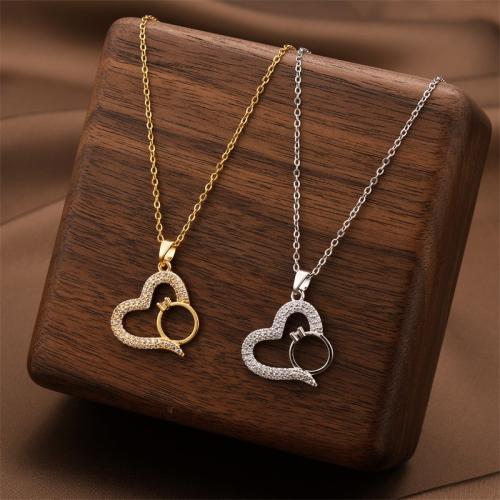 Titanium Steel Jewelry Necklace, plated, fashion jewelry & micro pave cubic zirconia & for woman Approx 41 cm [