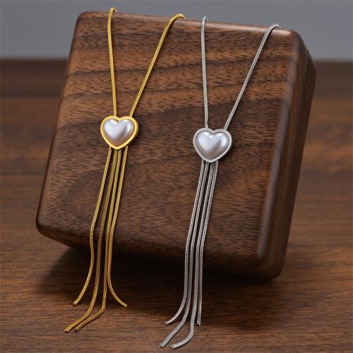 Titanium Steel Jewelry Necklace, with ABS Plastic Pearl, plated, fashion jewelry & for woman [