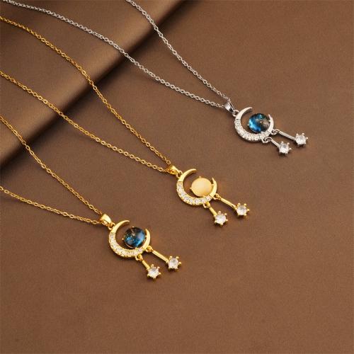 Titanium Steel Jewelry Necklace, with Cubic Zirconia & Resin, plated, fashion jewelry & for woman [