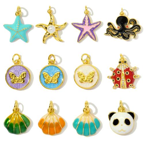 Cubique Pendentif en laiton zircon pavent, avec Plastique ABS perle, Placage, DIY & pavé de micro zircon & émail, plus de couleurs à choisir Vendu par sac