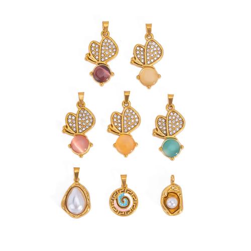 Pendentifs en acier inoxydable strass, Acier inoxydable 304, avec Oeil de chat & perle de plastique, Placage, DIY & émail & avec strass, plus de couleurs à choisir Vendu par sac