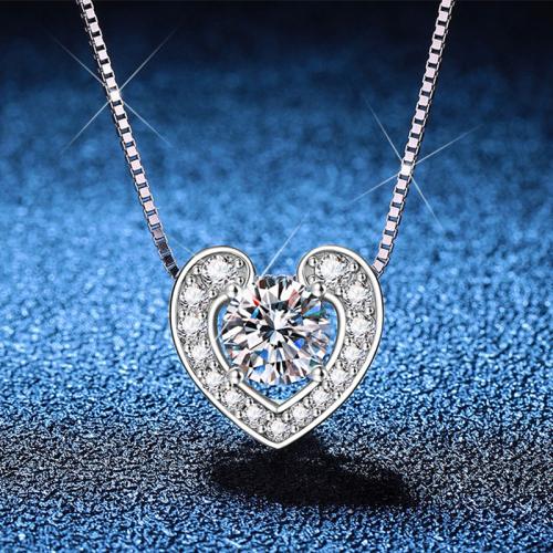Argent sterling 925 collier, avec 2inch chaînes de rallonge, coeur, Plaqué de platine, différents matériaux pour le choix & chaîne de boîte & pour femme Environ 15.7 pouce, Vendu par PC