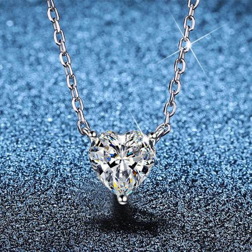 Argent sterling 925 collier, avec 2inch chaînes de rallonge, coeur, Plaqué de platine, Chaîne transversale & différents matériaux pour le choix & pour femme Environ 15.7 pouce, Vendu par PC