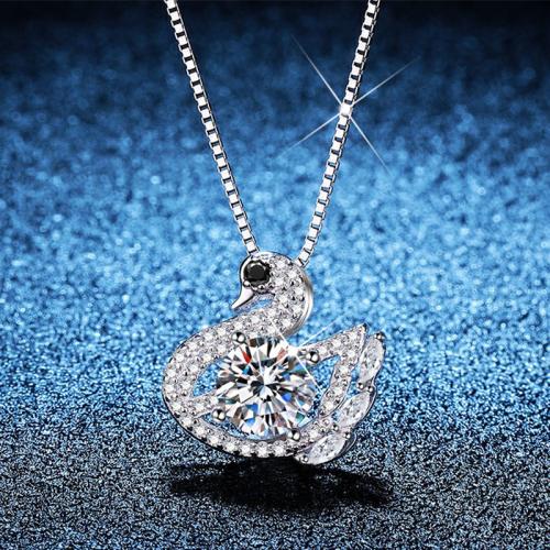 Argent sterling 925 collier, avec 2inch chaînes de rallonge, cygne, Plaqué de platine, différents matériaux pour le choix & chaîne de boîte & pour femme Environ 15.7 pouce, Vendu par PC