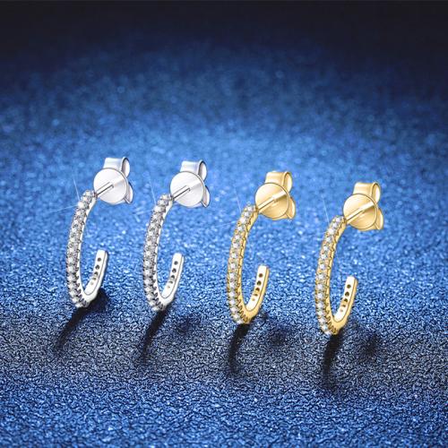 925 пробы Сережка-гвоздик, с Муассанит, Буква C, ювелирные изделия моды & Женский, Много цветов для выбора, 15mm, продается Пара[