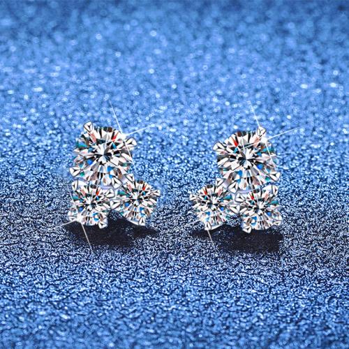 925er Sterling Silber Ohrstecker, mit Moissanite, platiniert, Modeschmuck & für Frau, verkauft von Paar[