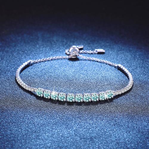 Argent sterling 925 bracelet, avec Moissanite, avec 1.2inch chaînes de rallonge, Plaqué de platine, bijoux de mode & pour femme Environ 6.3 pouce, Vendu par PC[