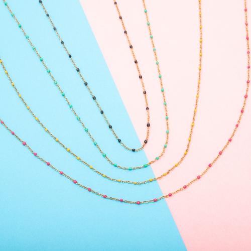 ステンレス鋼のジュエリーネックレス, 304ステンレススチール, 18Kゴールドメッキ, ファッションジュエリー & 女性用 & エナメル, 無色, 長さ:約 45 センチ, 売り手 パソコン