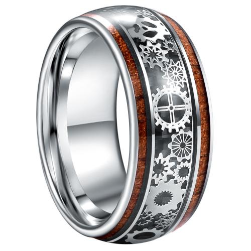 Bague en acier tungsten en vrac, Acier de tungstène, avec bois, Placage, bijoux de mode & normes différentes pour le choix & pour homme, couleur originale mm, Vendu par PC
