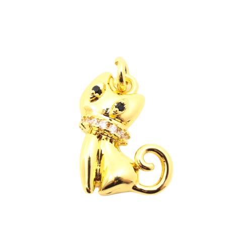 laiton Pendentif, chat, DIY & pavé de micro zircon, doré Vendu par PC