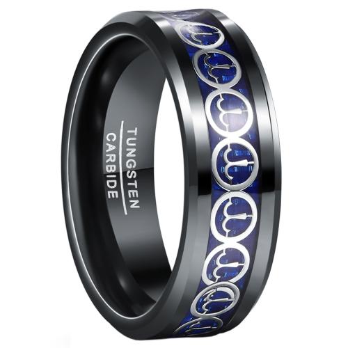 Bague en acier tungsten en vrac, Acier de tungstène, avec Fibre de carbone, Placage, bijoux de mode & normes différentes pour le choix & pour homme, noire mm, Vendu par PC