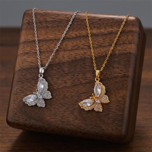 Titanium Steel Jewelry Necklace, with Cubic Zirconia, plated, fashion jewelry & for woman [