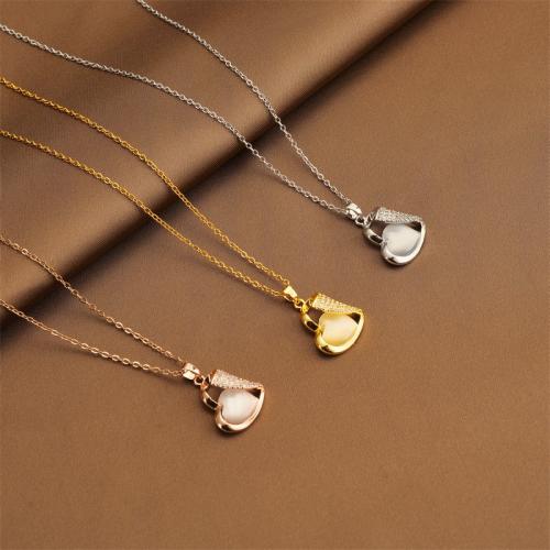 Titanium Steel Jewelry Necklace, with Cubic Zirconia & Cats Eye, plated, fashion jewelry & for woman [
