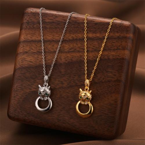 Titanium Steel Necklace, with Cubic Zirconia, plated, fashion jewelry & for woman [