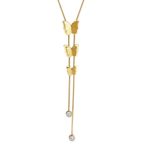 Titanium Steel Necklace, with Cubic Zirconia, plated, fashion jewelry & for woman 