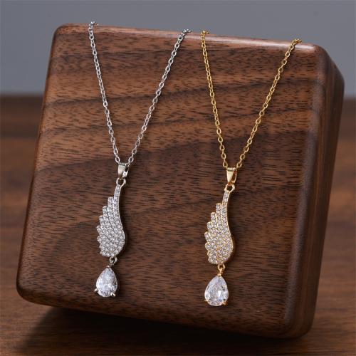 Titanium Steel Necklace, with Cubic Zirconia, plated, fashion jewelry & for woman 